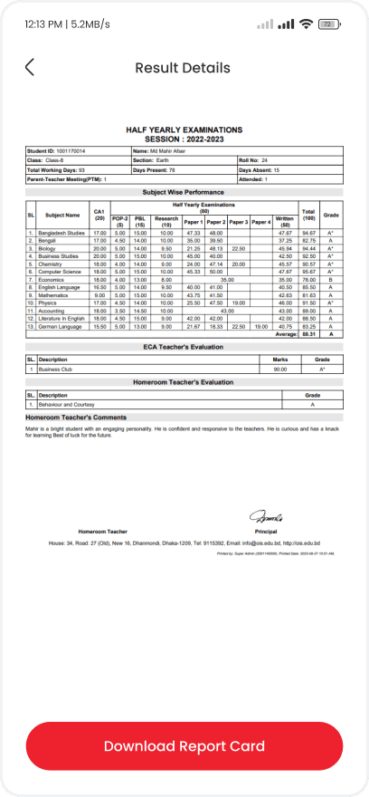 Results / Report Card