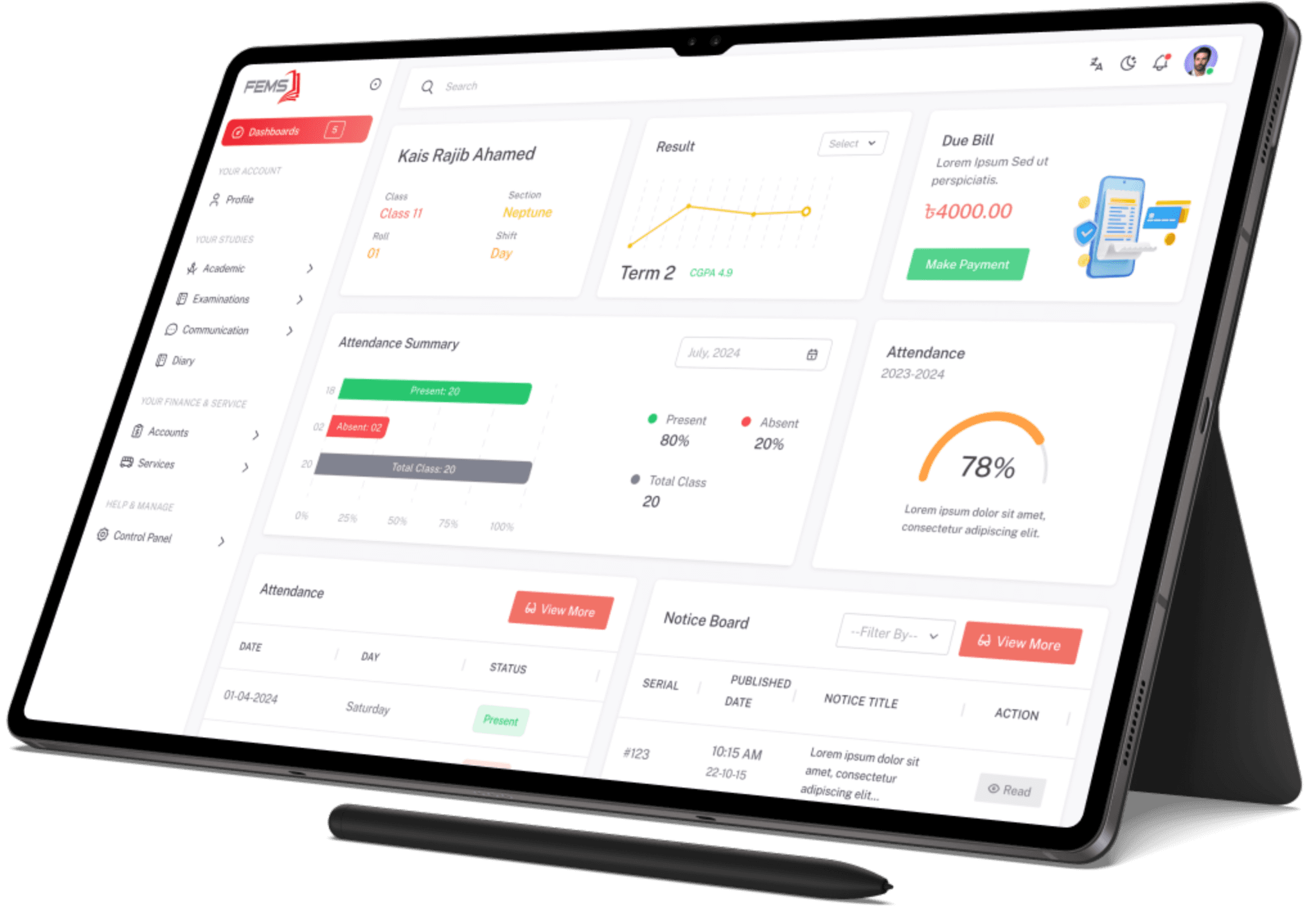 FEMS Web Portal Dashboard